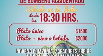 Tallarinata a beneficio de bombero accidentado se realizará este sábado 28 de julio #Valparaíso