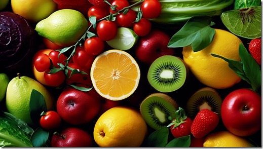 A close-up shot of fresh, colorful fruits and vegetables arranged in a vibrant display, symbolizing the importance of food safety and healthy eating .World Food Safety Day