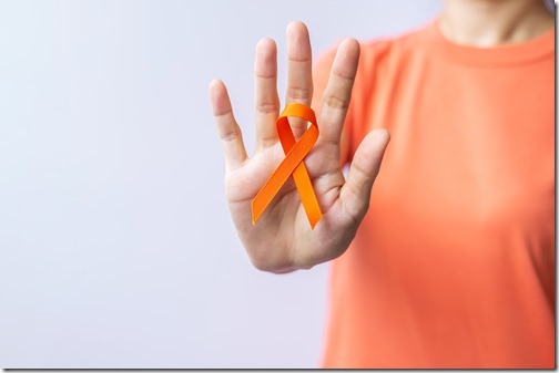 Orange Ribbon for Leukemia, Kidney cancer day, world Multiple Sclerosis, CRPS, Self Injury Awareness month. Healthcare and word cancer day concept