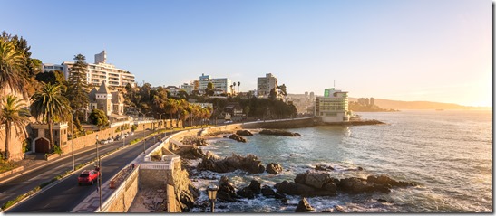 Panoramic aerial view of Vina del Mar skyline at sunset - Vina del Mar, Chile