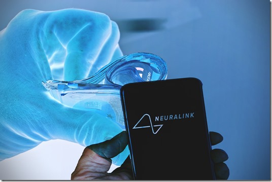 August 15th 2023 , Florence, Italy . Person holding smartphone with logo of US neurotechnology company Neuralink Corporation on screen in front of website. Focus on phone display.