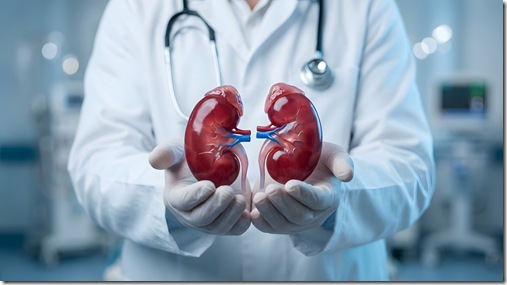 Doctor Holding Realistic Human Kidney Model with Stethoscope Medical Anatomy Health Concept