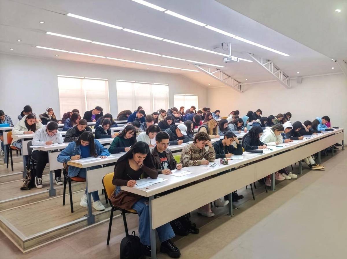 Estudiantes participando en el Ensayo Nacional PAES en una sede de la USM