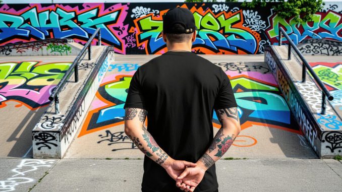 Joven realizando un grafiti en una zona prohibida como advertencia de conductas de riesgo