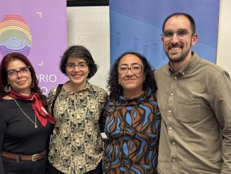 Escritora Alia Trabucco Zerán durante el conversatorio sobre literatura y género en la Universidad Técnica Federico Santa María