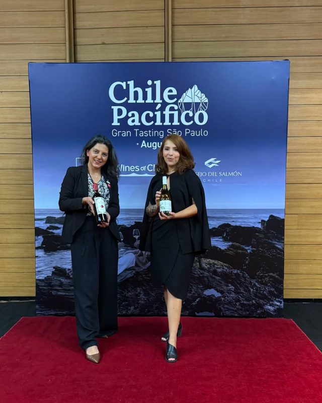 Visitantes brasileños disfrutando de una experiencia de enoturismo y cata de vinos en la viña Casas del Bosque en el Valle de Casablanca.