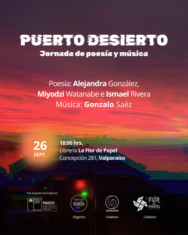 Poetas y músicos participando en una presentación cultural en la librería La Flor de Papel en Valparaíso