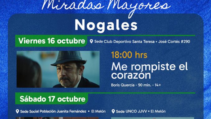Personas mayores disfrutando de una función gratuita de cine chileno en el Festival Miradas Mayores