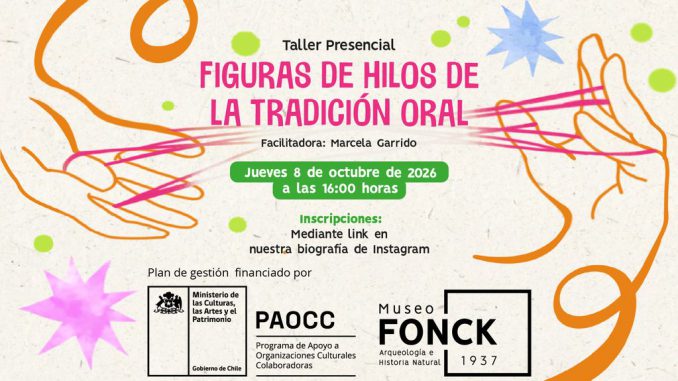 Participantes aprendiendo a crear figuras de hilos en el taller gratuito del Museo Fonck en Viña del Mar