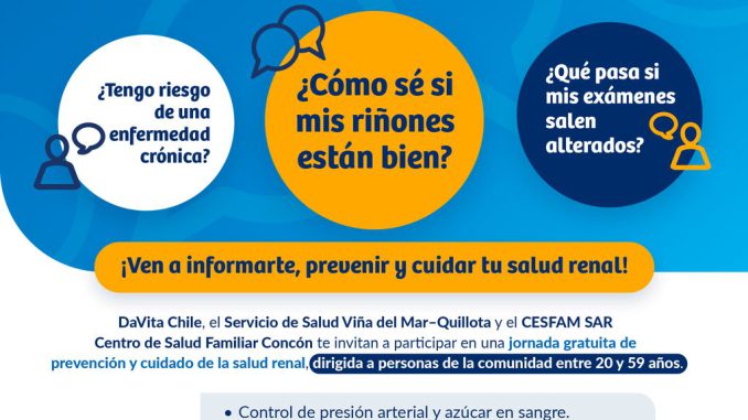 Personal médico realizando evaluaciones de salud renal en una jornada gratuita en Viña del Mar